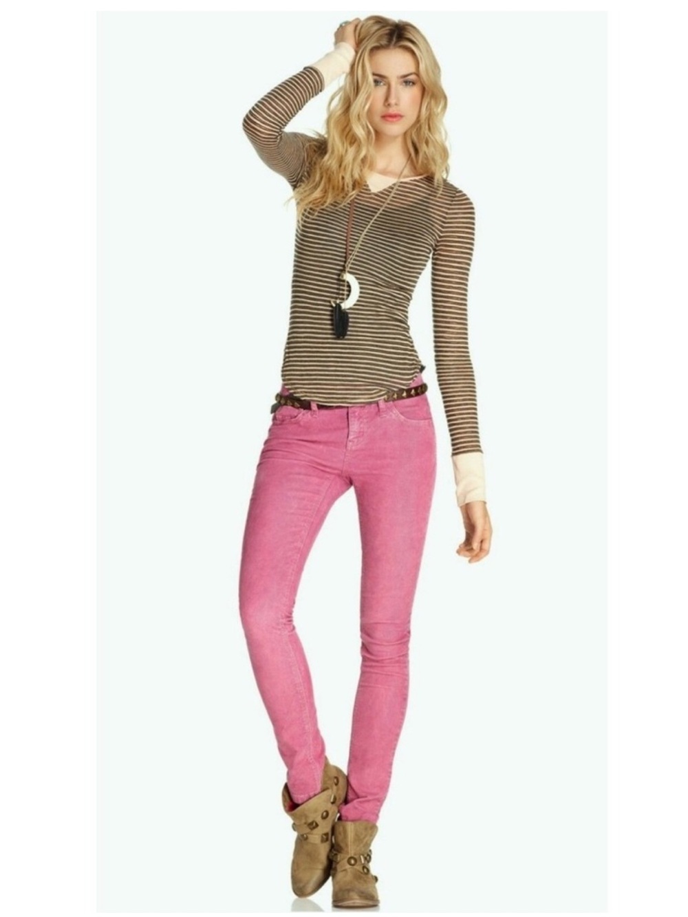Free People Hot Rose Pink corduroy skinny pants Size 29 Bubblegum Cords